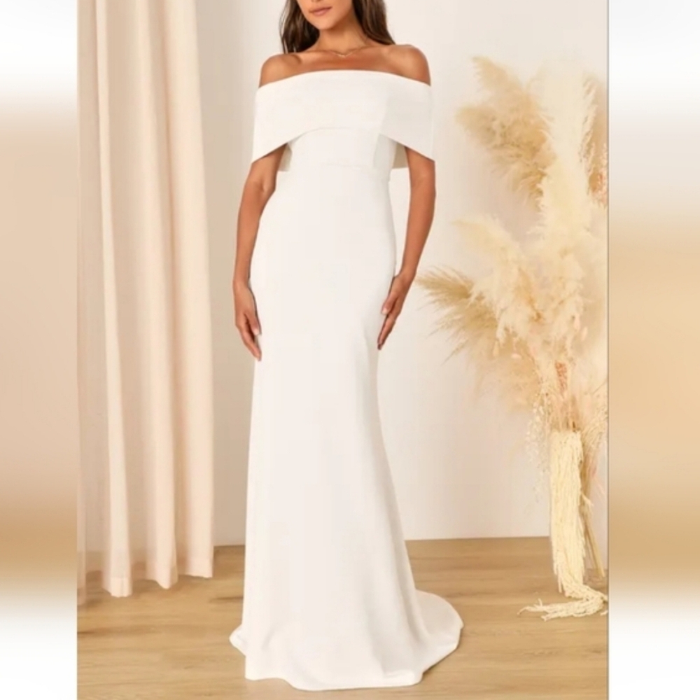 Lulus NWTvExceptional Romance White Off-the-Shoulder Mermaid Maxi Dress Size L